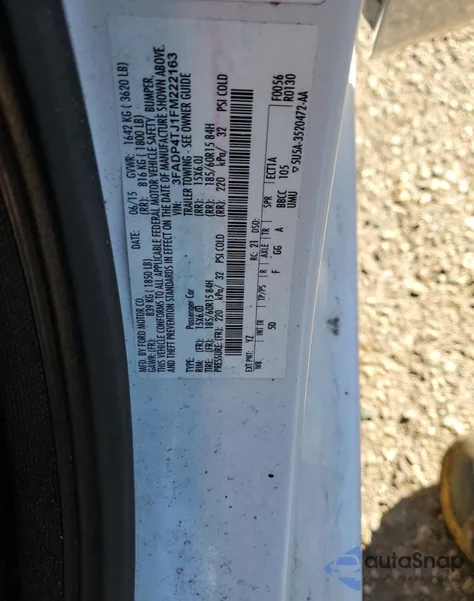 2015 Ford Fiesta S из США, поврежденный, VIN 3FADP4TJ1FM222163